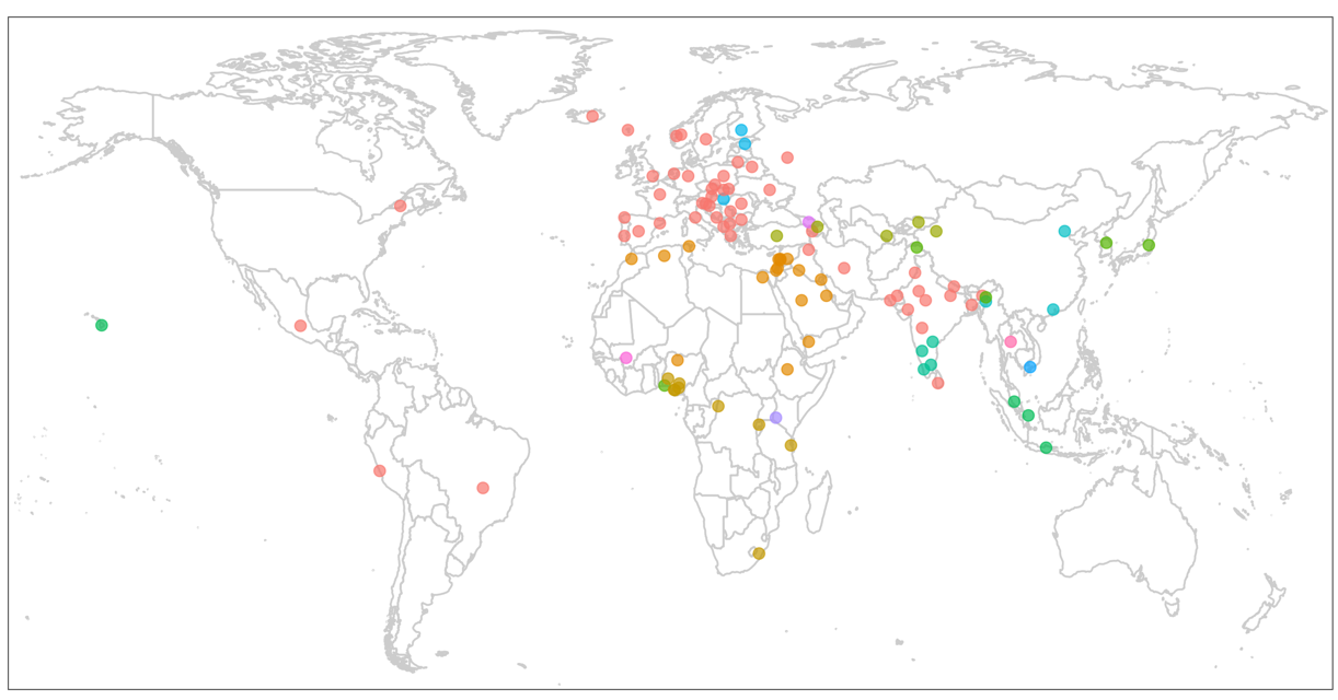Map of languages represented in Global PIQA